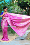 Baby Pink Silk Saree in Flower Print  – with Silver Zari Border