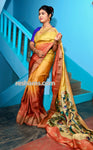 Tussar Shibori Kalamkari Silk Saree in Yellow Colour - Handwoven